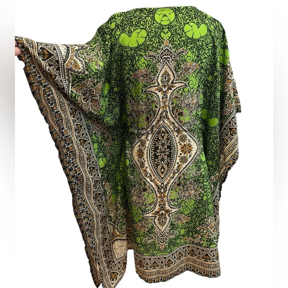 80s 2PCs KAFTANS 1 PURPLE WHIMSICAL DASHIKI EGYPTIAN 1 GREEN PAISLEY PRINT M - Picture 8 of 8